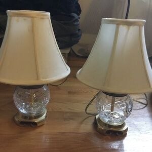 Glass & Brass Small Table Lamps with Shades
